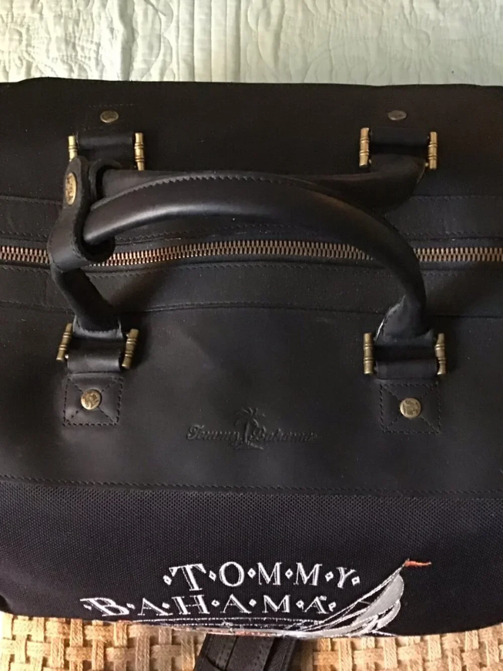 Tommy Bahama Leather Canvas Black travel bag - MINT CONDITION